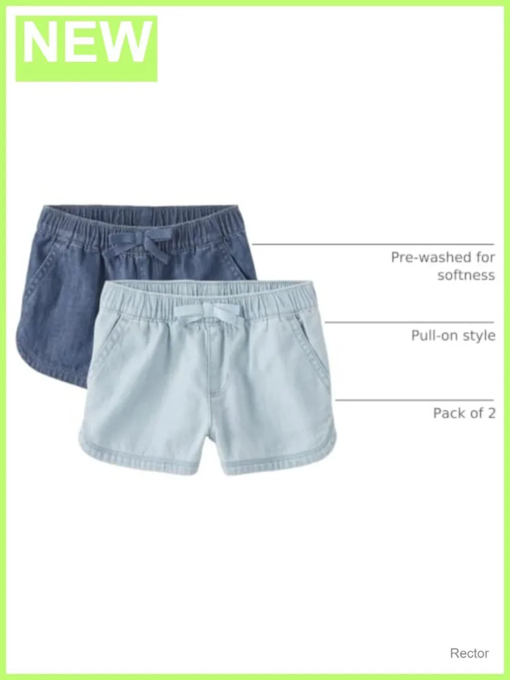 Toddler Girls 2-Pack Pull On Chambray Shorts Cotton Elastic Waist